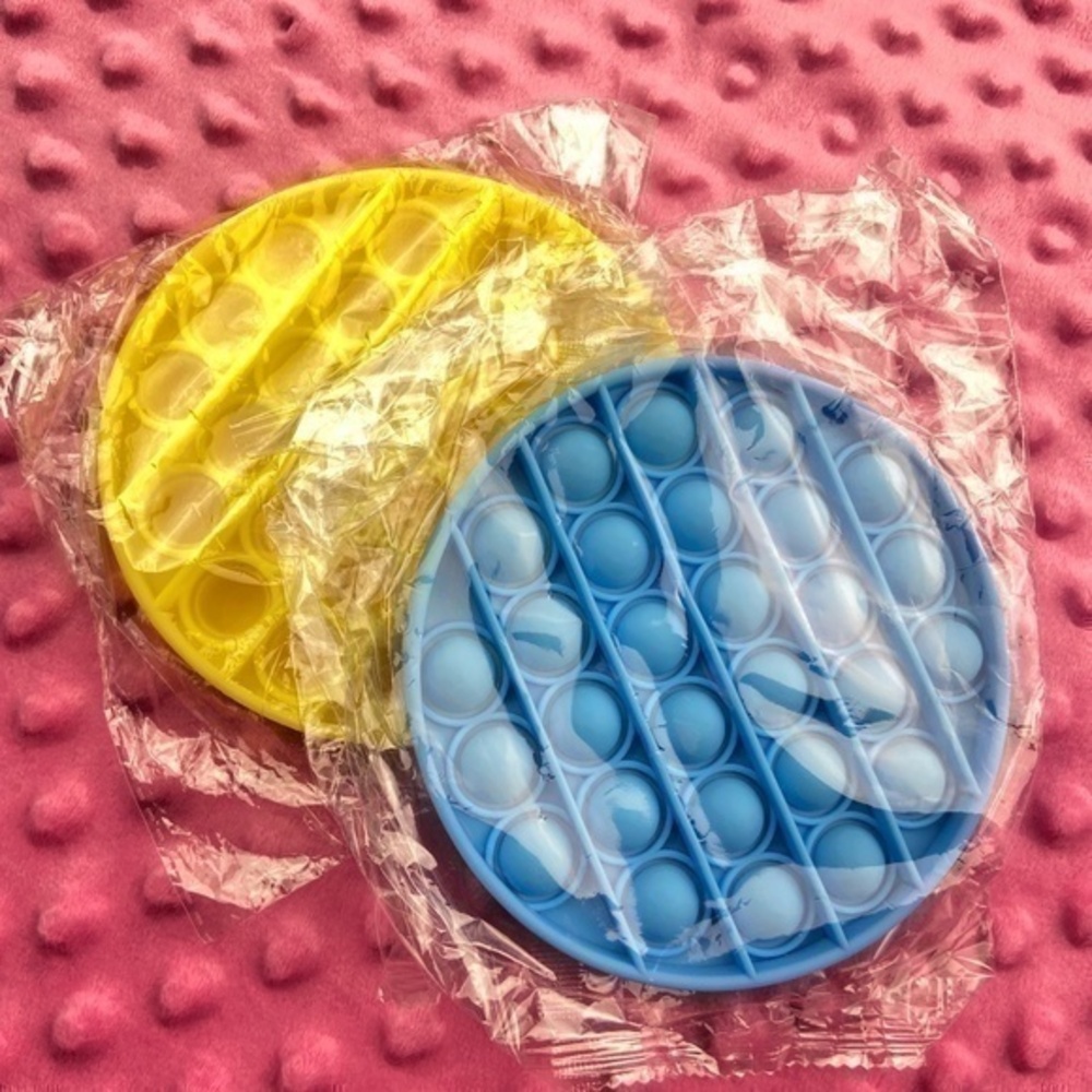 2 Pop It Round Fidget Bubble Sensory Toys 1 Blue and 1 Yellow